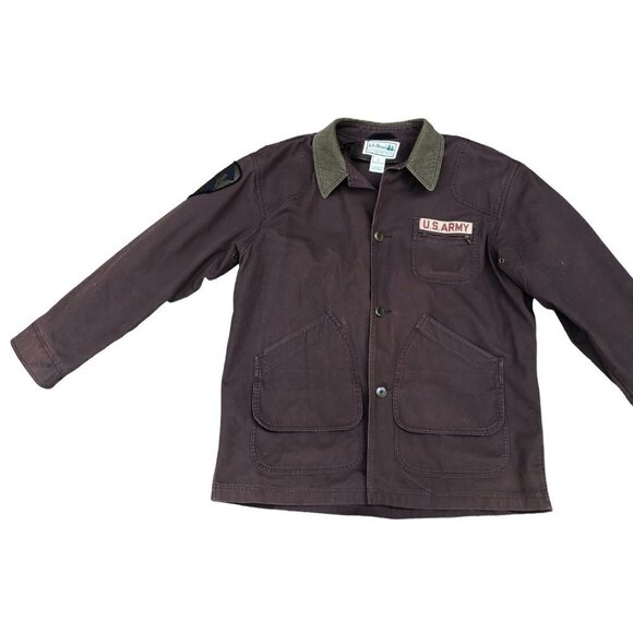 Vintage LL Bean Embroidered US Army Jacket XL Brown - Picture 2 of 9